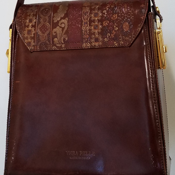 Cognac and Gold Vera Pelle Purse made in Italy - Picture 2 of 8